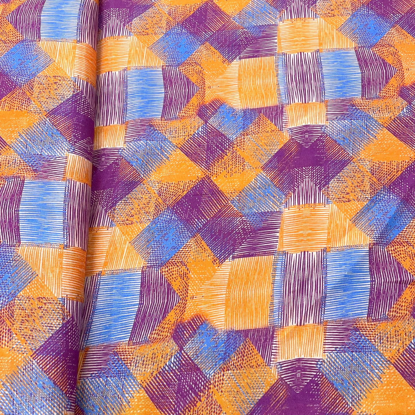 Multi Color Geometrical Print Russian Silk Fabric