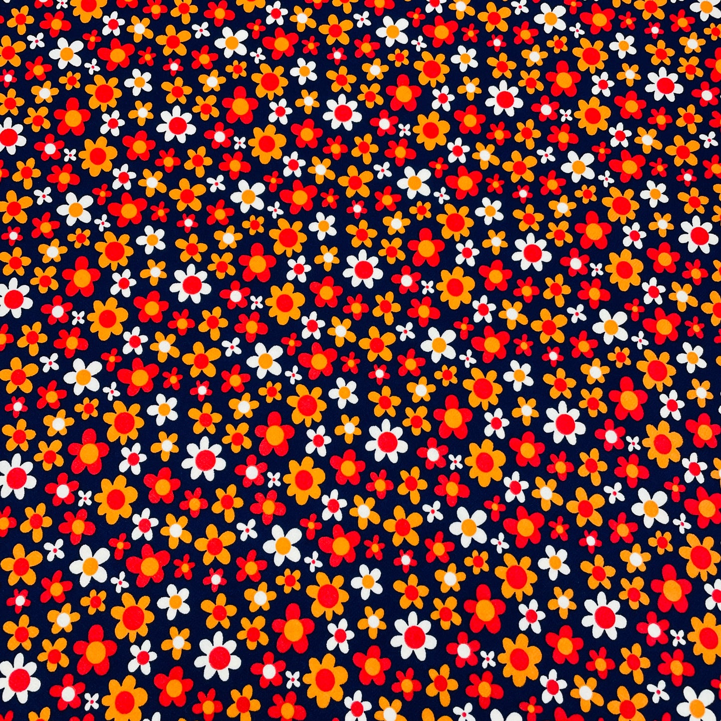 Navy Blue with Multicolor Floral Crepe Lycra Fabric - TradeUNO