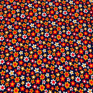 Navy Blue with Multicolor Floral Crepe Lycra Fabric - TradeUNO