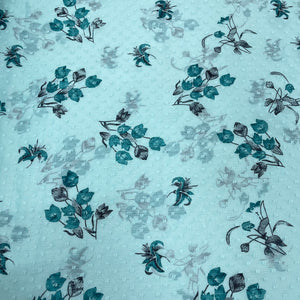 Light Blue With Blue Floral Chiffon Dobby Fabric - TradeUNO