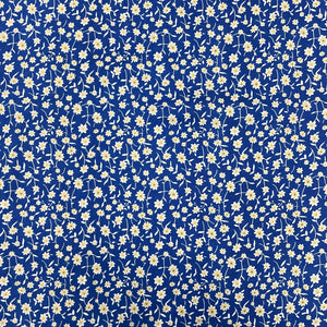 Blue With Cream Floral Print Rayon Fabric - TradeUNO