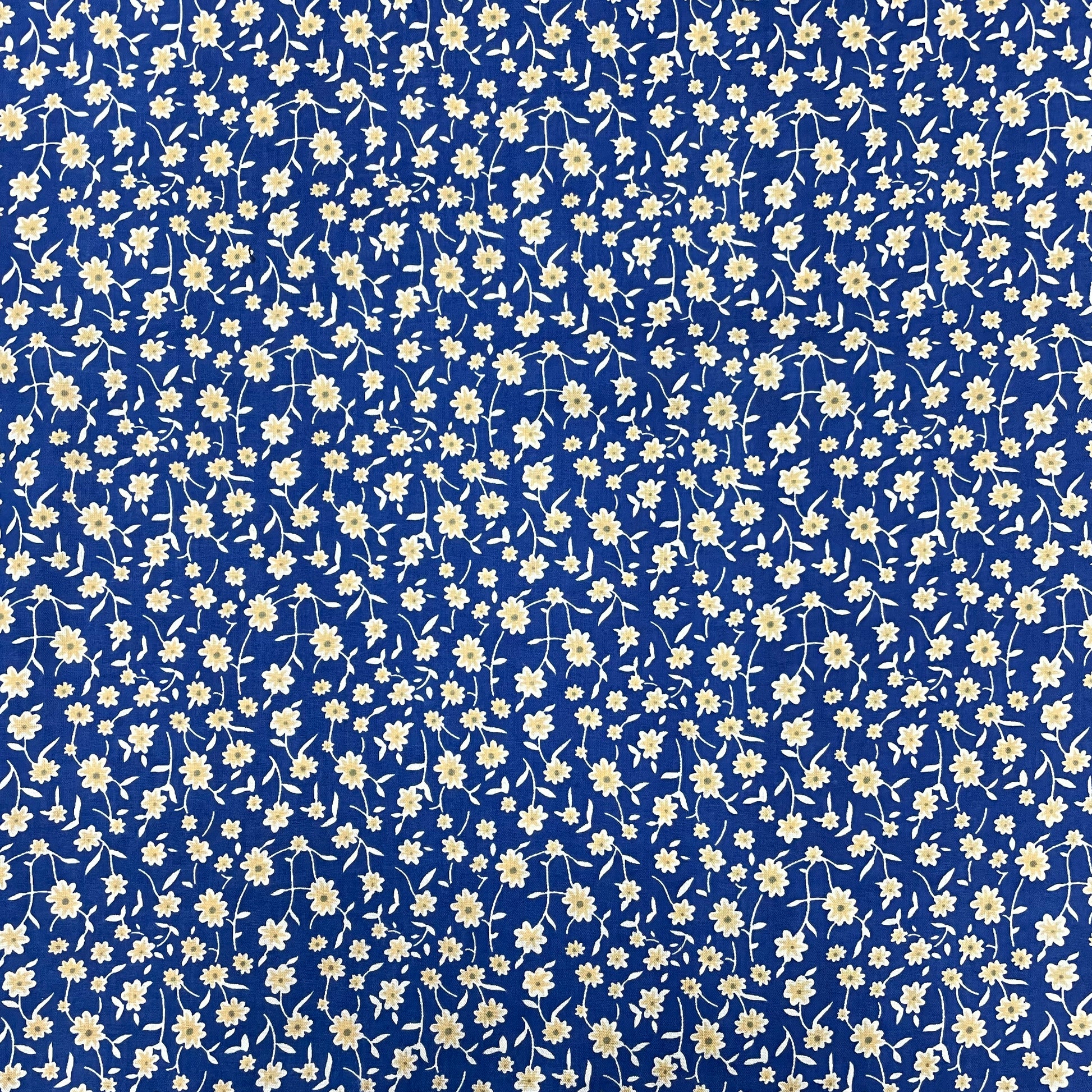 Blue With Cream Floral Print Rayon Fabric - TradeUNO