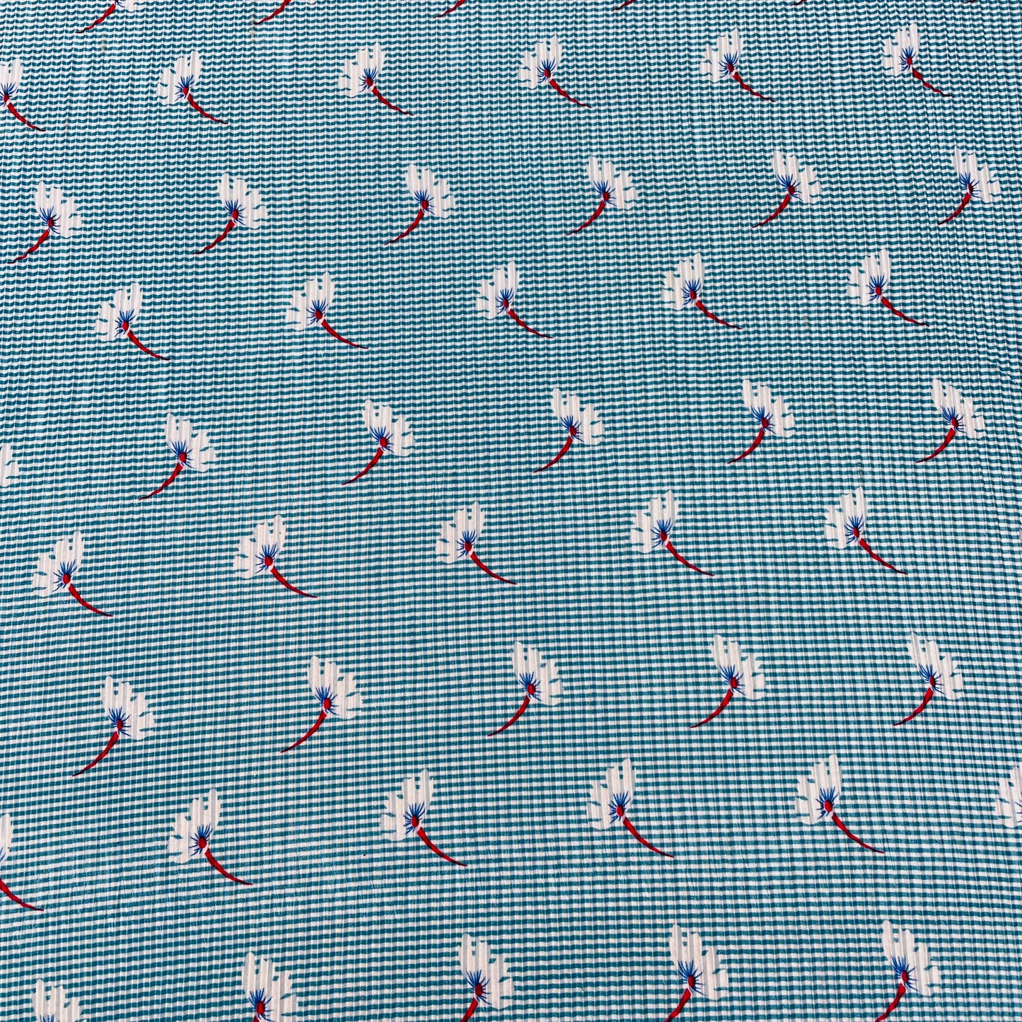 Sky Blue Stripes Floral Pleated Knitted Satin Fabric - TradeUNO