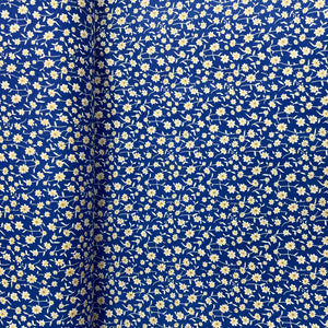 Blue With Cream Floral Print Rayon Fabric - TradeUNO