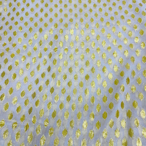 White with Golden Lurex Floral Print Georgette Jacquard Dyeable Fabric