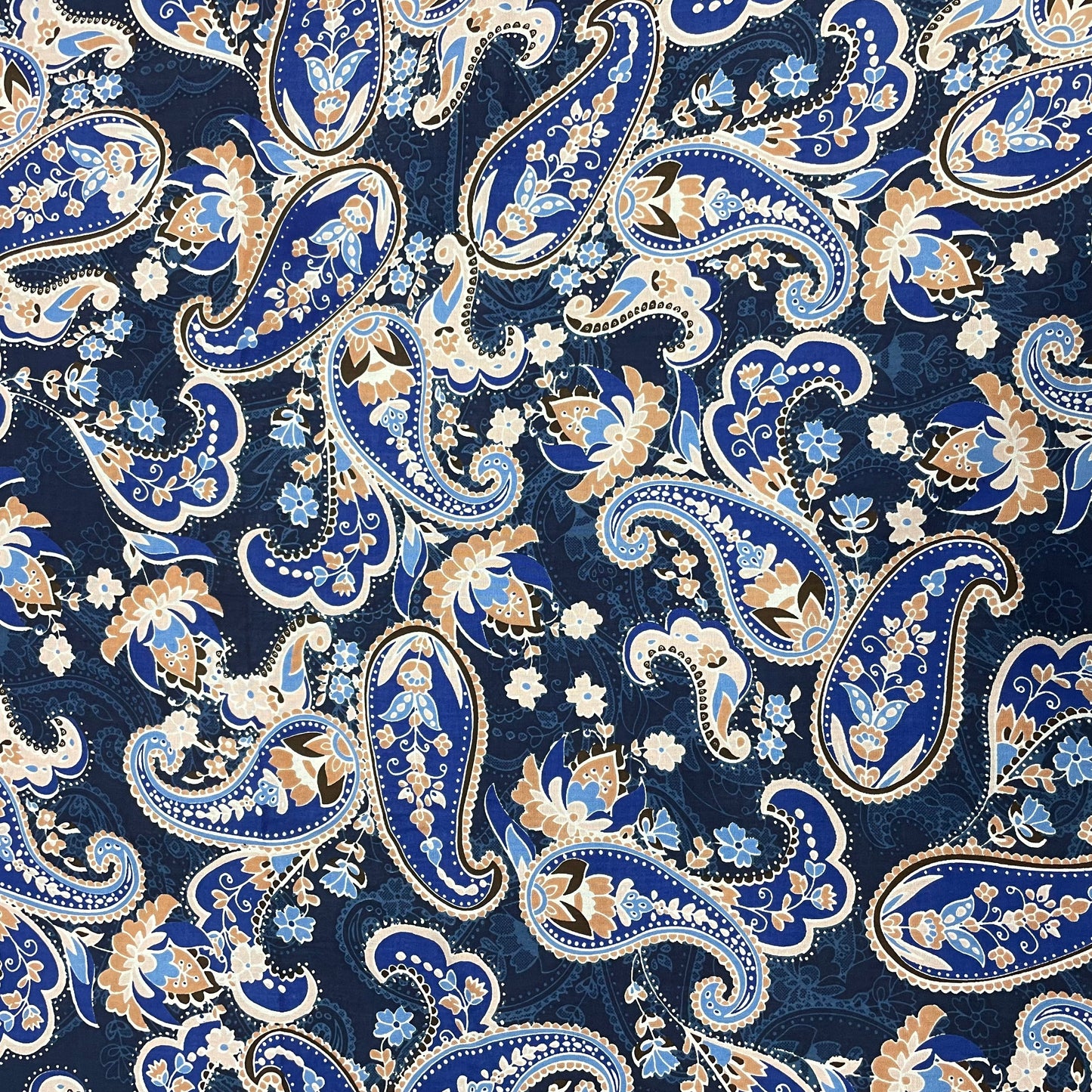 Navy Blue With Blue Paisley Print Rayon Fabric - TradeUNO