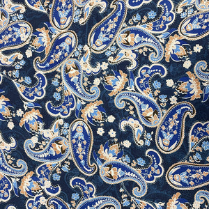 Navy Blue With Blue Paisley Print Rayon Fabric - TradeUNO