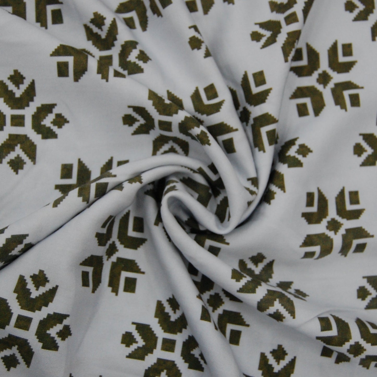 Green & White Geometrical Print Viscose Fabric 4591