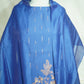 Blue Embroidered Coord Set(Top,Bottom,Scarf-Muslin)