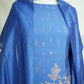 Blue Embroidered Coord Set(Top,Bottom,Scarf-Muslin)