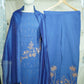 Blue Embroidered Coord Set(Top,Bottom,Scarf-Muslin)