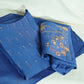 Blue Embroidered Coord Set(Top,Bottom,Scarf-Muslin)