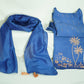 Blue Embroidered Coord Set(Top,Bottom,Scarf-Muslin)