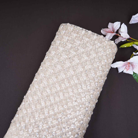 Golden Cutdana embroidery mirror work Dyeable Net Fabric AC-29014