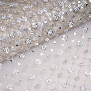 Golden Cutdana embroidery mirror work Dyeable Net Fabric AC-29014 - TradeUNO