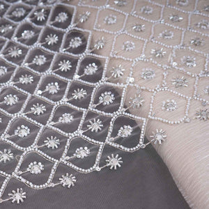 Golden Cutdana embroidery mirror work Dyeable Net Fabric AC-29015 - TradeUNO