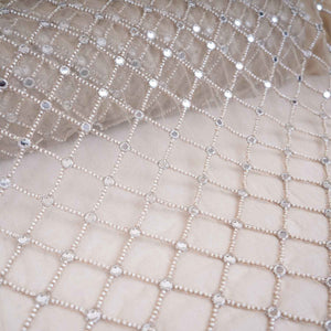 Golden Cutdana embroidery mirror work Dyeable Net Fabric AC-29016 - TradeUNO