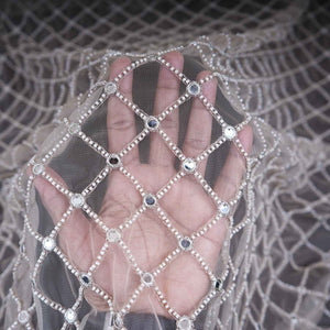 Golden Cutdana embroidery mirror work Dyeable Net Fabric AC-29016 - TradeUNO