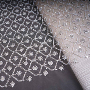 Golden Cutdana embroidery mirror work Dyeable Net Fabric AC-29016 - TradeUNO
