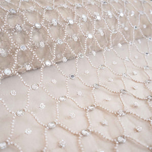 Golden Cutdana embroidery mirror work Dyeable Net Fabric AC-29017 - TradeUNO