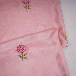 Peach Pink Floral Embroidery Bemberg Silk Fabric WI-29018 - TradeUNO