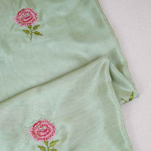 Parrot Green Floral Embroidery Bemberg Silk Fabric WI-29019 - TradeUNO