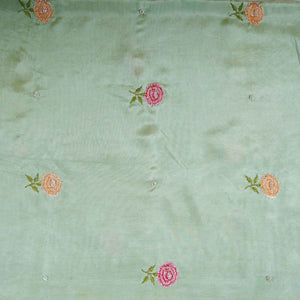 Parrot Green Floral Embroidery Bemberg Silk Fabric WI-29019 - TradeUNO