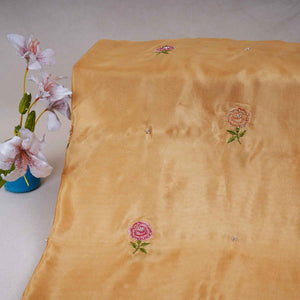 Mustard Floral Embroidery Bemberg Silk Fabric WI-29020 - TradeUNO