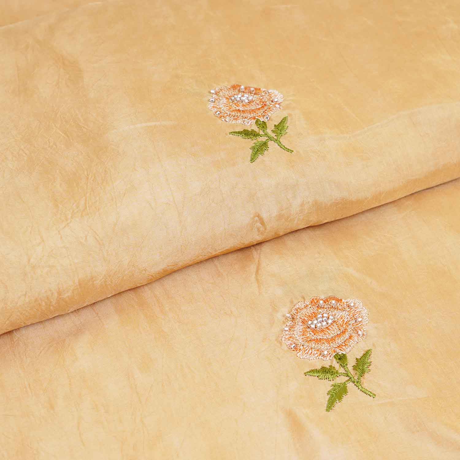Mustard Floral Embroidery Bemberg Silk Fabric WI-29020 - TradeUNO
