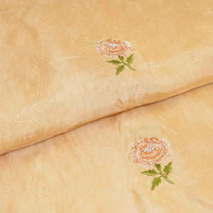Mustard Floral Embroidery Bemberg Silk Fabric WI-29020 - TradeUNO
