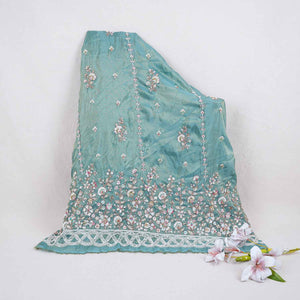 Sea Green Floral Cutdana embroidery Tissue Fabric WI-29022 - TradeUNO