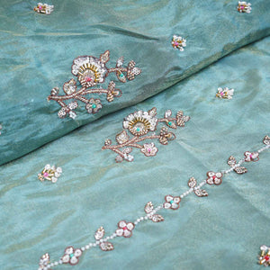 Sea Green Floral Cutdana embroidery Tissue Fabric WI-29022 - TradeUNO