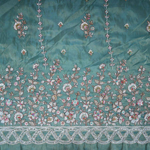 Sea Green Floral Cutdana embroidery Tissue Fabric WI-29022 - TradeUNO