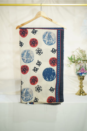 Dark Cream Floral Dupatta Gazi Silk Fabric
