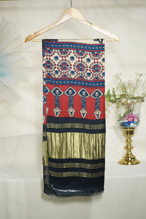 Dark Cream Floral Dupatta Gazi Silk Fabric