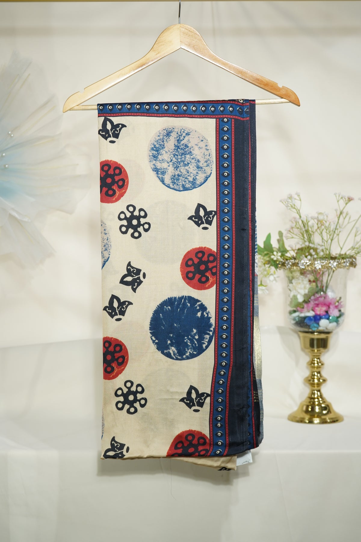 Dark Cream Floral Dupatta Gazi Silk Fabric