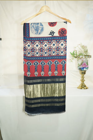 Dark Cream Floral Dupatta Gazi Silk Fabric