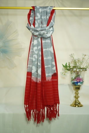 Premium  Red and Grey IKKAT Prints Dupatta Cotton Fabric