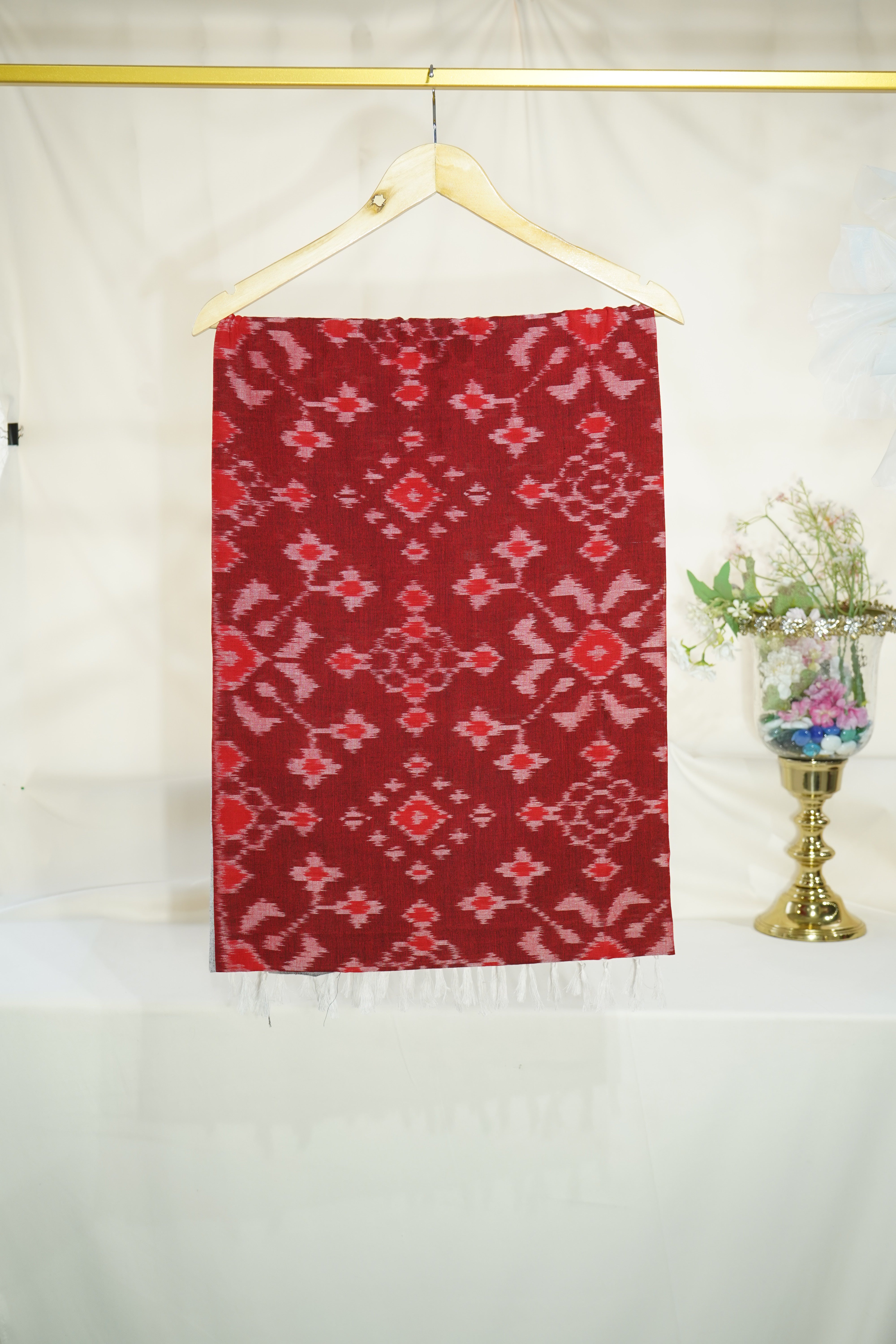 Premium  Red and Grey IKKAT Prints Dupatta Cotton Fabric