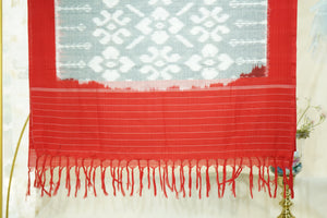 Premium  Red and Grey IKKAT Prints Dupatta Cotton Fabric