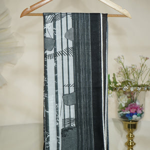 Black White Abstract Print Muslin Dupatta