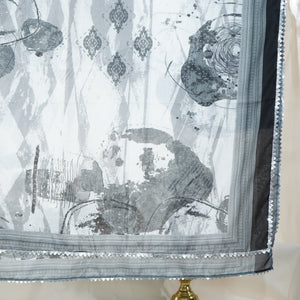 Black White Abstract Print Muslin Dupatta