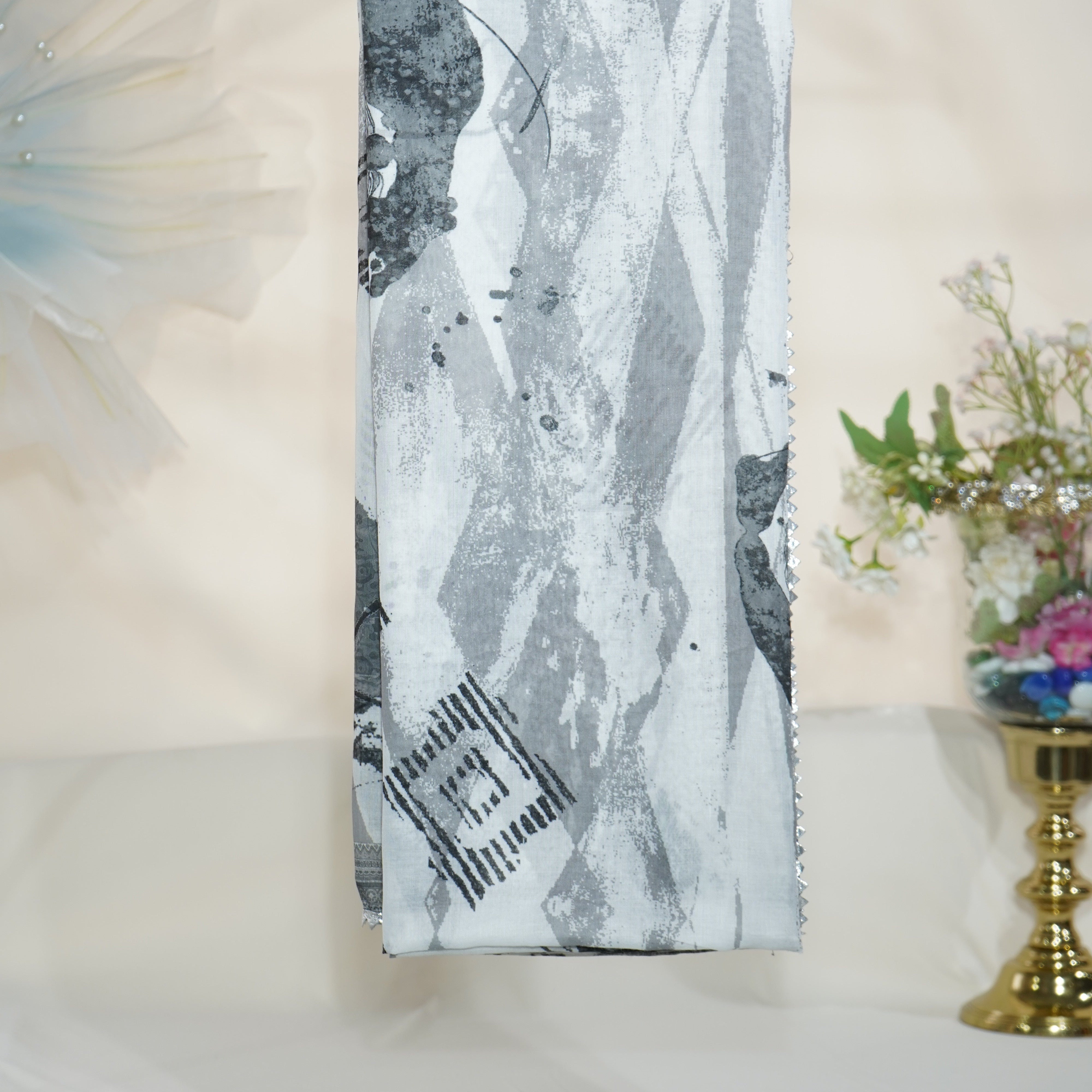 Black White Abstract Print Muslin Dupatta