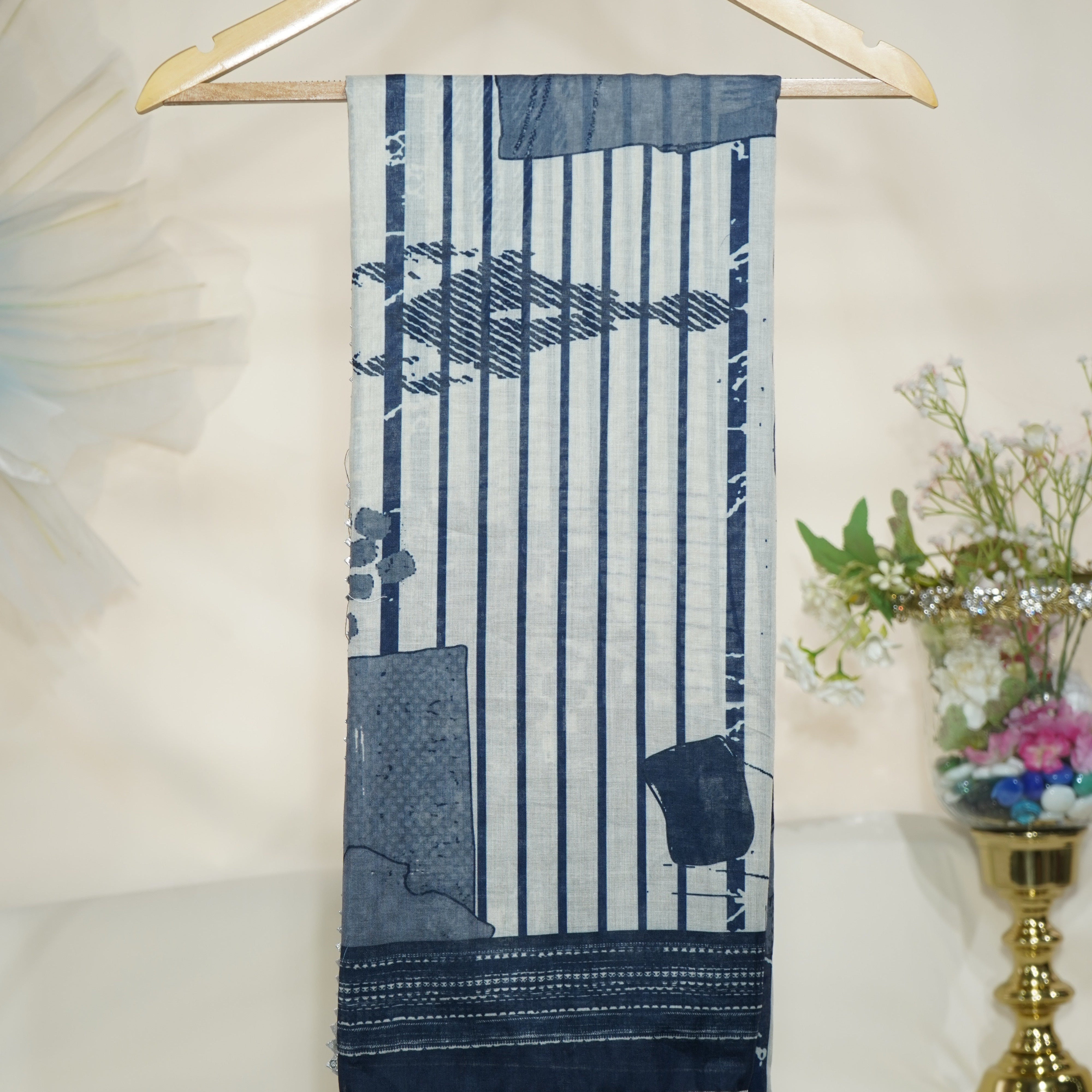 Blue Abstract Print Muslin Dupatta