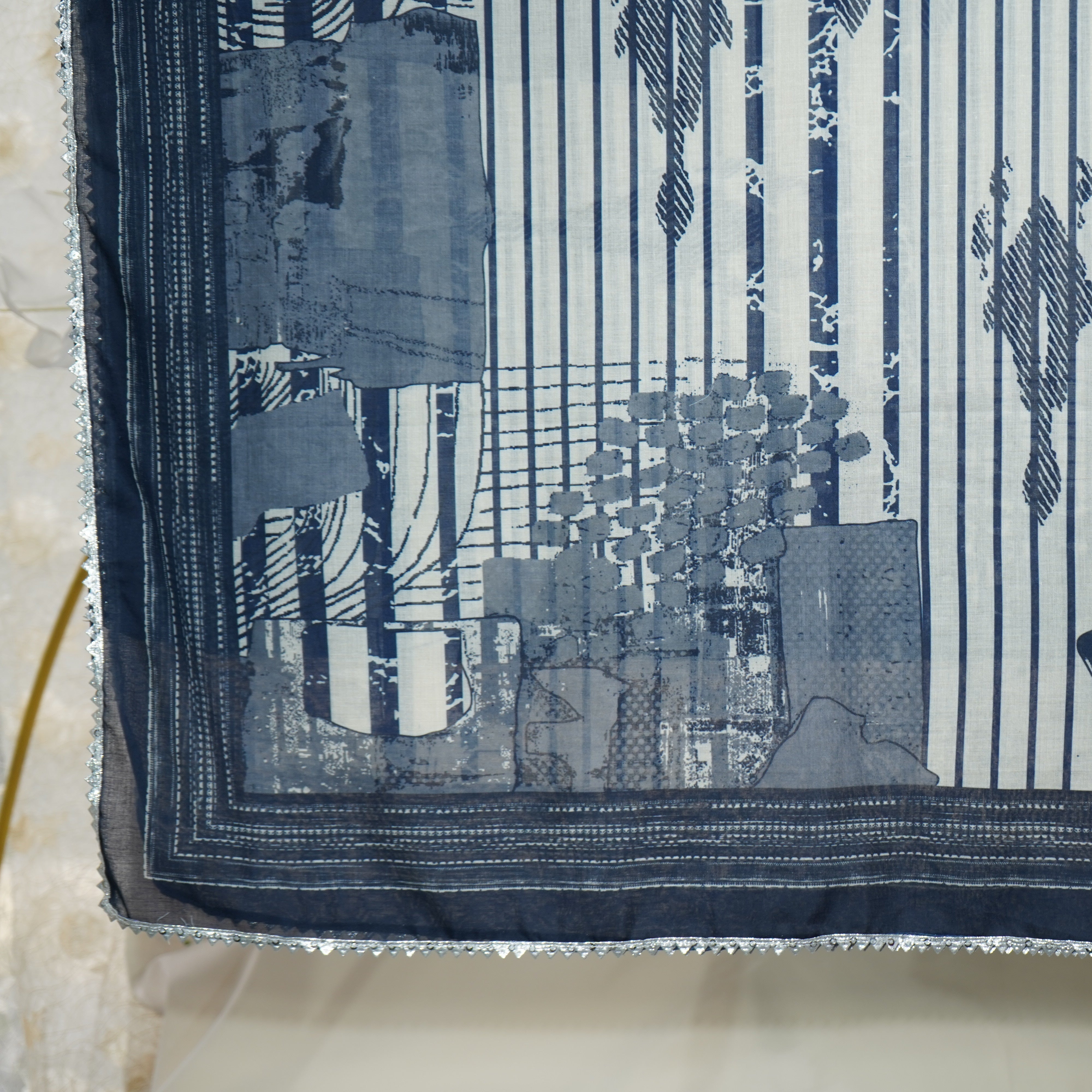Blue Abstract Print Muslin Dupatta