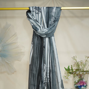 Black Grey Abstract Print Muslin Dupatta