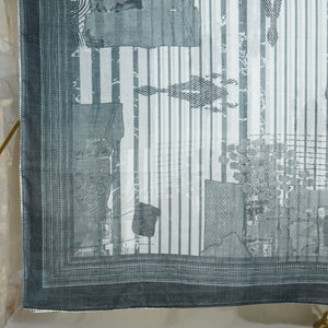 Black Grey Abstract Print Muslin Dupatta