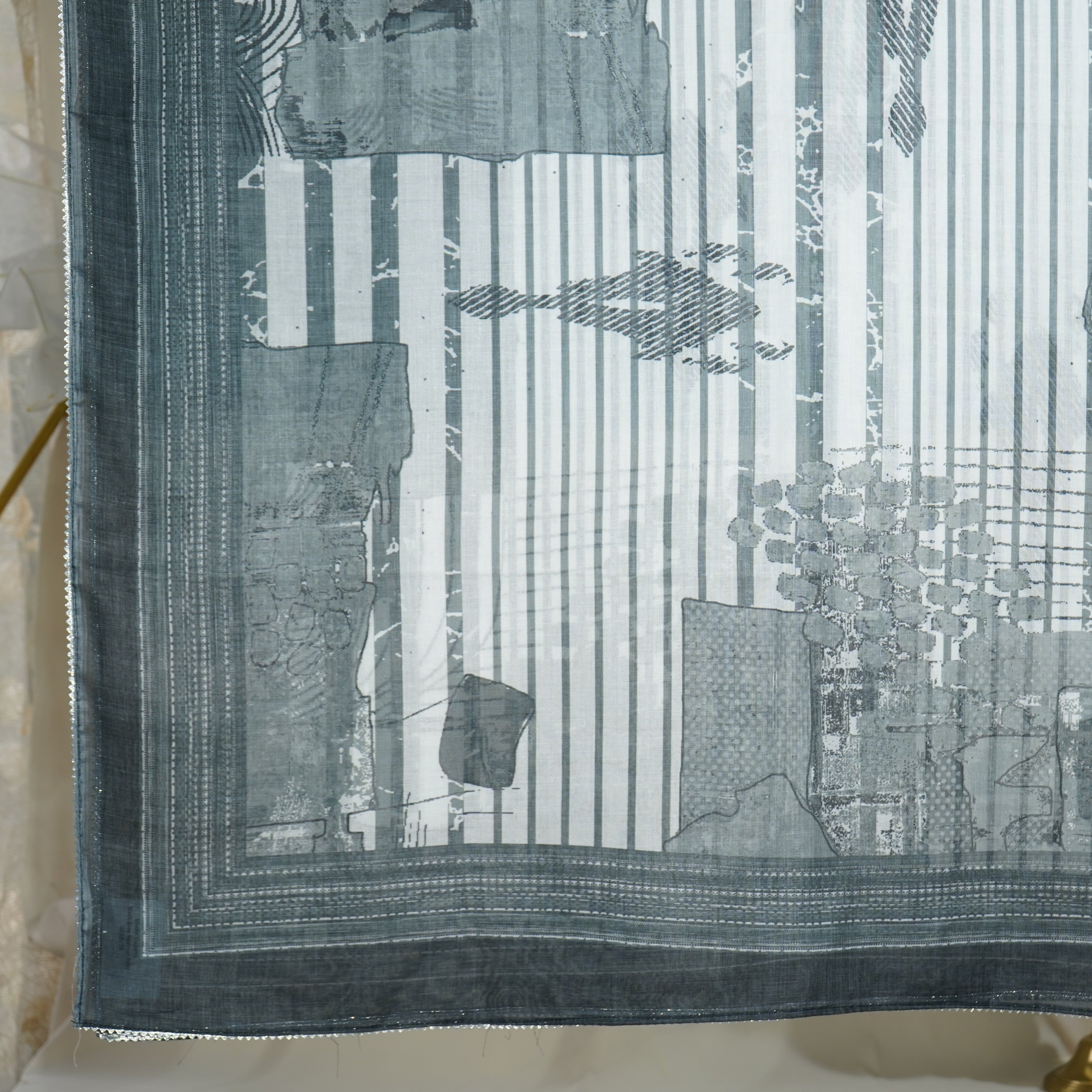 Black Grey Abstract Print Muslin Dupatta