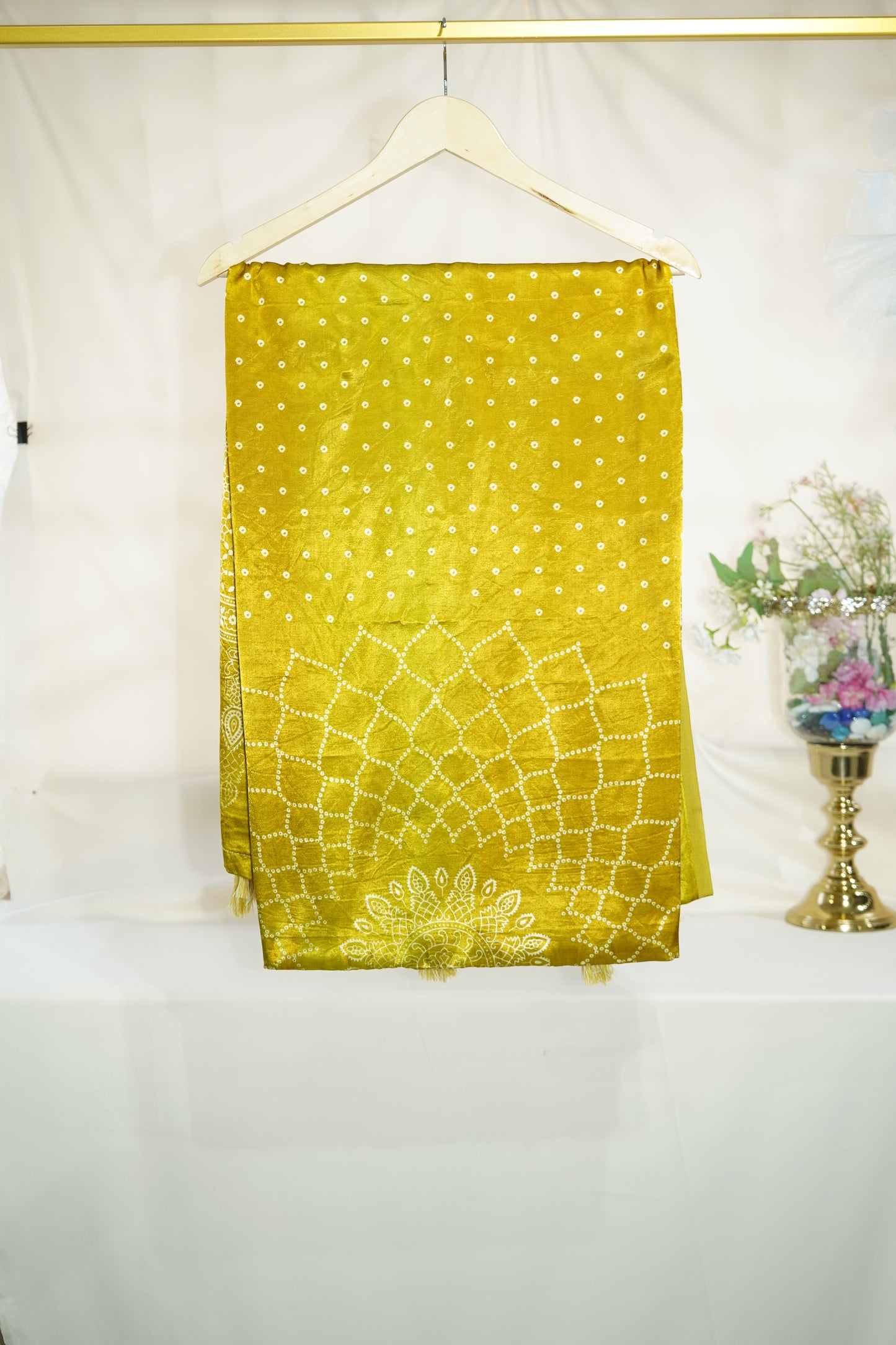 Mustard Floral Dupatta Mashru Silk Fabric