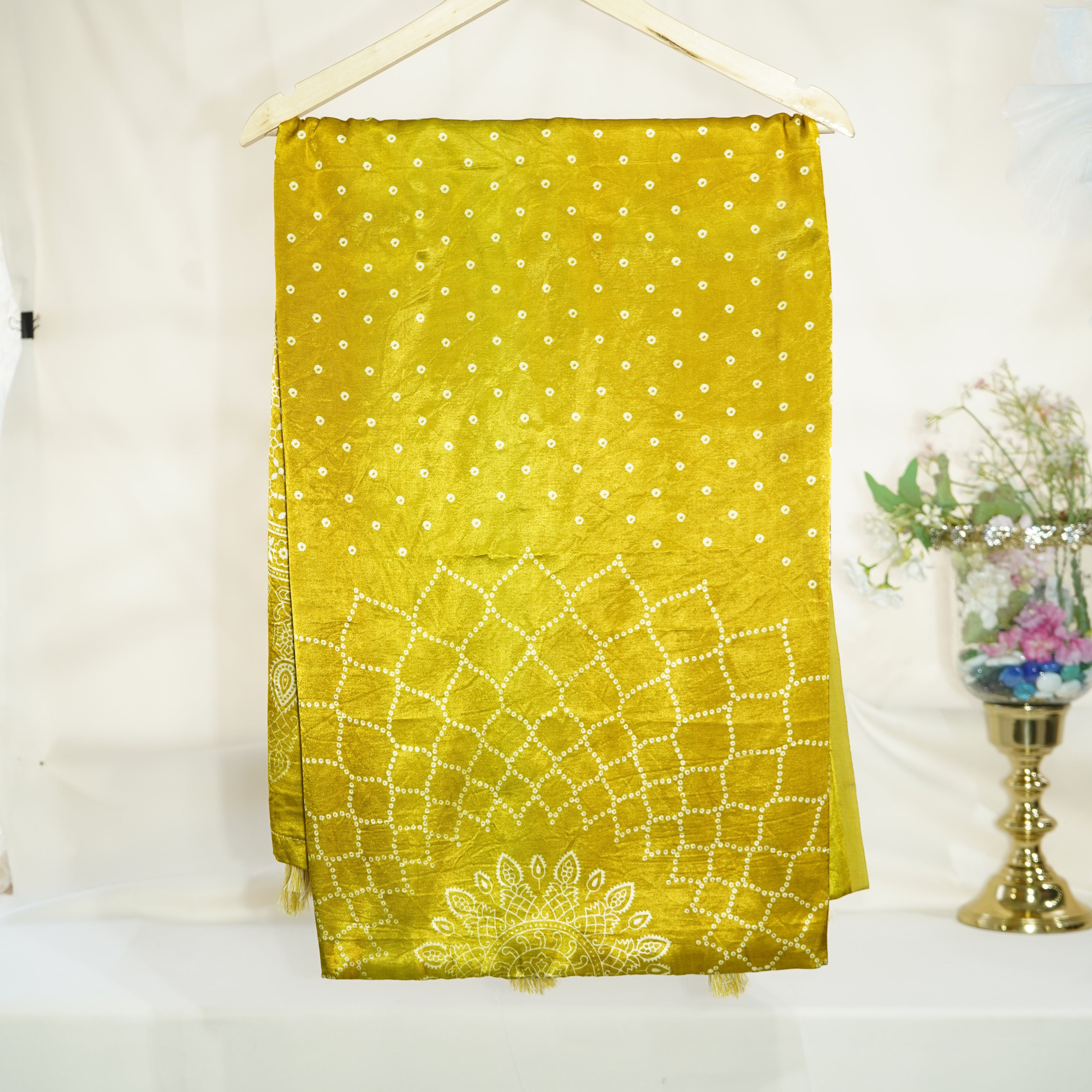 Mustard Floral Dupatta Mashru Silk Fabric
